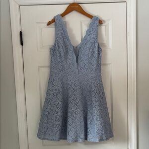 City Studio Pale Blue Lace V-Neck Mini Dress